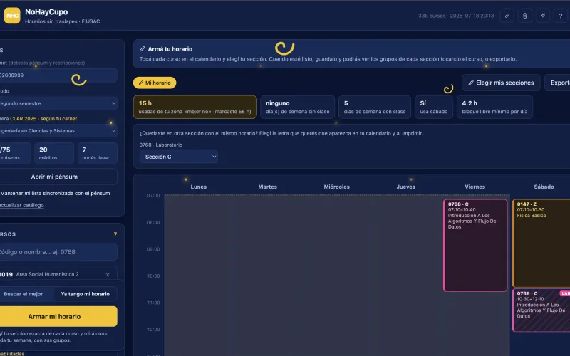 Captura del proyecto NoHayCupo